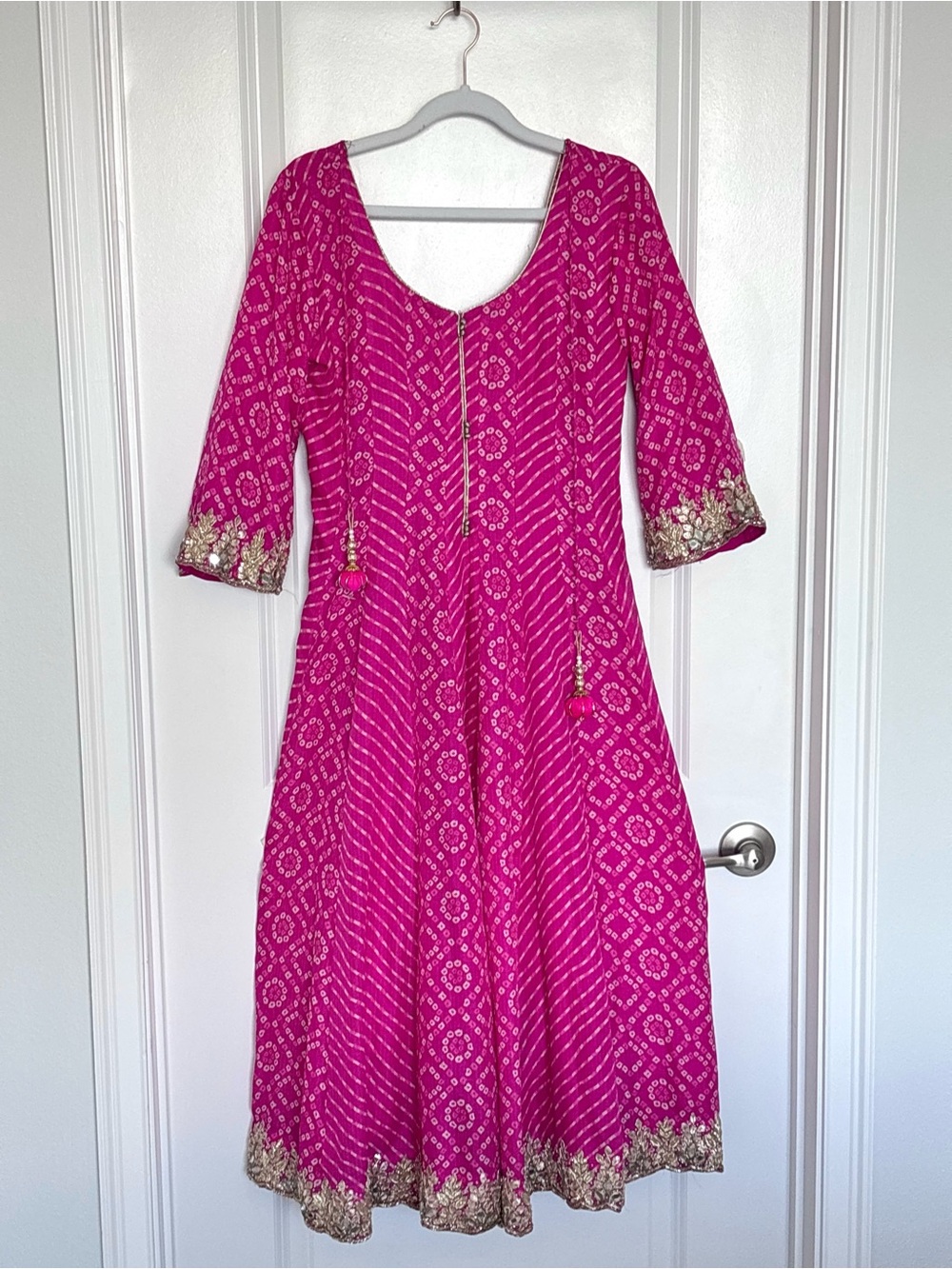 Pakistani Gold Embellished Pink Anarkali Style Dress Indian Festive Wedding